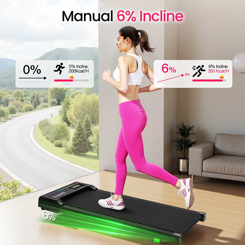 AKLUER P03-B Brushless Treadmill 6% Incline, 2.5HP Ultra-Quiet Motor, 0.6-4MPH Speed, 330lbs Capacity, LED Display & Dual Remote Control, Anti-Slip Belt, Shock Absorption, Compact Home Office Bl