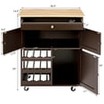 thumbnail image 2 of Gymax Rolling Kitchen Island Serving Cart Storage Cabinet w/ Wine Rack Brown, 2 of 10