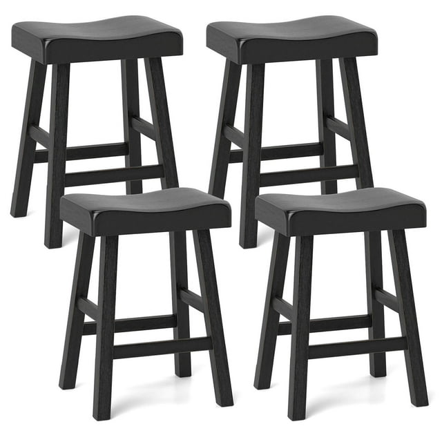 Costway 24-Inch Modern Solid Wood Saddle Stools Set of 4 with Curved Seats Footrests