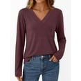 thumbnail image 2 of WMTBSRSW Womens Casual Basic Tops Solid V Neck Blouse Fall Long Sleeve Shirts Lightweight Dressy Work T Shirts Purple Large, 2 of 6