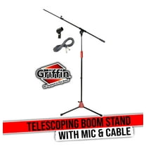 Griffin Microphone Stand with Telescoping Boom, XLR Cable & Mic Clip Package - Tripod Quality for Studio, Karaoke, Live Performances, Studio, Conferences - 20 ft Pro Audio Mic Cord Patch