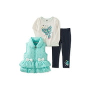 Kids Headquarters Baby Girls 3 Pc. Puffer Vest Top Leggings Set Turquoise 3-6MOS