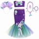 thumbnail image 5 of Conjunto de falda tutú de sirena con cola de pez para niñas + falda de tul, ropa de cumpleaños para niños, conjunto de disfraz de tutú largo de princesa sirenita, 5 of 5