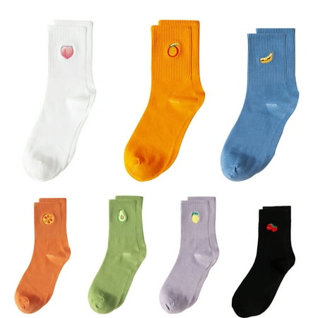 

rygai 1 Pair Women Socks Fruit Embroidery Anti-slip Solid Color Breathable Soft Keep Warm Stretchy Preppy Style Mid Tube Socks Foot Accessory Black