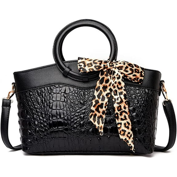 CoCopeaunts Women's Handbags Desinger Shoulder Purse Crocodile Pattern Crossbody Bag Leather Tote Purse with Leopard Scarf
