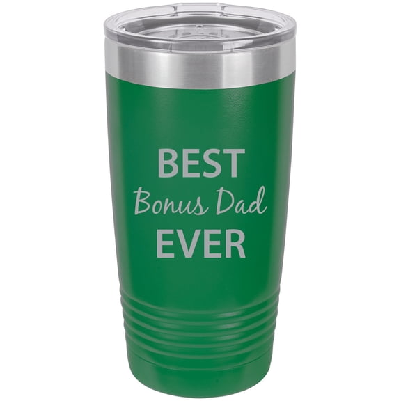 Best Bonus Dad Ever Stainless Steel Engraved Insulated Tumbler 20 Oz Travel Coffee Mug, Green