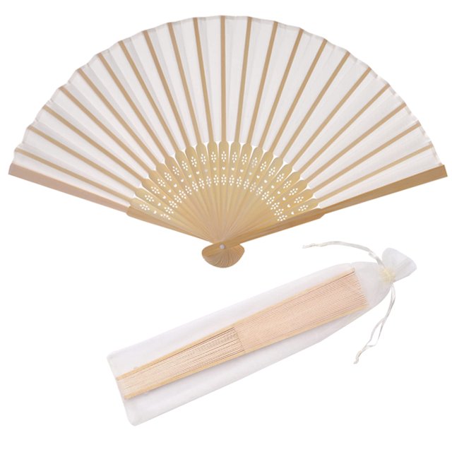 Hand Fan SL Crafts - Tela de seda imitada (bambú, 24 unidades), color crema