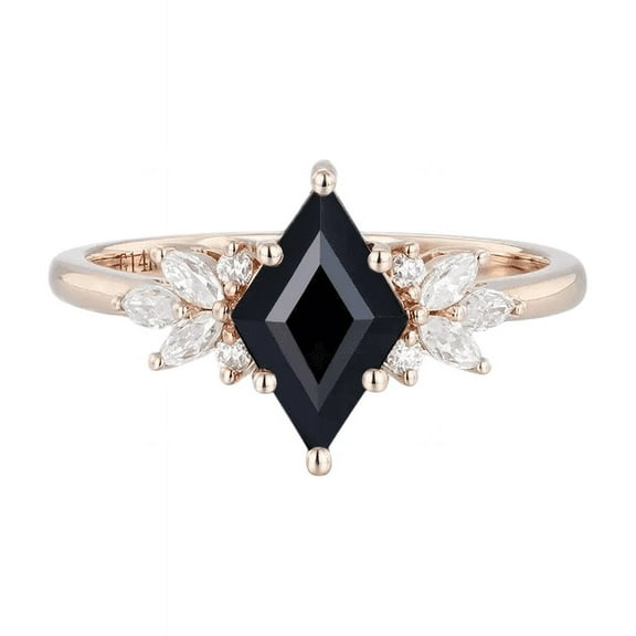 Elegant Rhombus Cut Natural Black Onyx & Moissanite Solitaire Engagement Ring in 925 Sterling Silver - Symbol of Love, Unique Design, Timeless Beauty