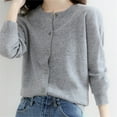 thumbnail image 6 of Jxximdong Cardigans for Women, Basic Crew Neck Long Sleeve Button Down Cardigan, Women's Bolero Shrugs Gray, 6 of 7
