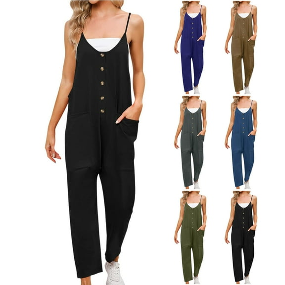 Utoimkio Women's Casual Jumpsuits Overalls Bib Solid Sleeveless Rompers for Women with Pockets
