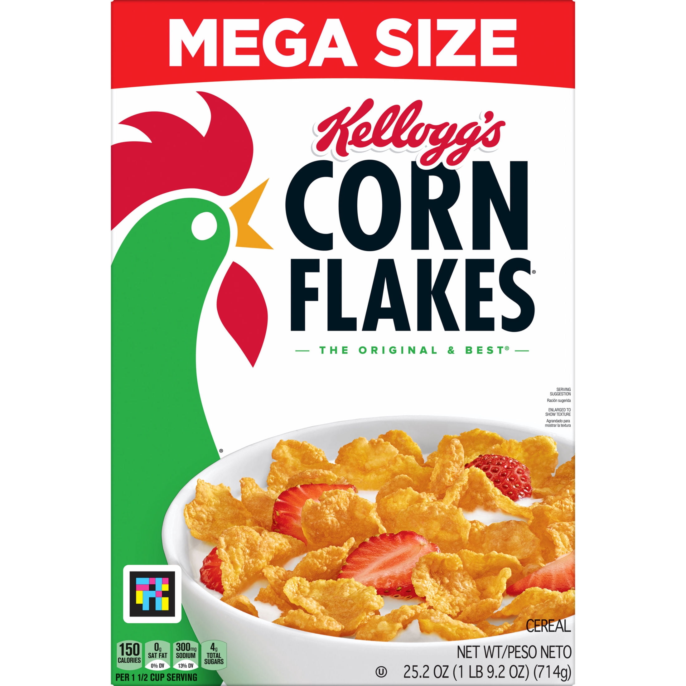 (8 pack) Kellogg's Corn Flakes Original Breakfast Cereal, 8 Vitamins and Minerals, Mega Size, 25.2  oz