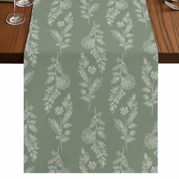 Table Runners 72 Inches Long Dress Scarves, Dark Green Botanical Farmhouse Kitchen/Dining Table Runner, Coffee Tablerunners, Pastoral Elegant Spring Floral 14x72 Inch