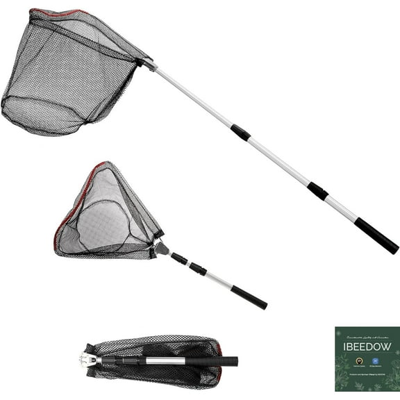 IBEEDOW Fishing Net Long Handle, Fish Landing Net with Telescopic Pole Handle, Collapsible Fishing Nets for Kids Adults in Saltwater Freshwater, Extend to 40-51 Inches