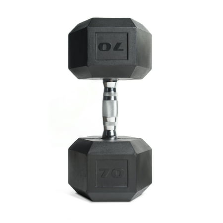 CAP Barbell Rubber Coated Hex Dumbbell, Single 70lb