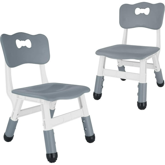 Adjustable Kids Chair (2pcs), 3 Level Height Adjustable Toddler Chair for Ages 3-8, Sturdy Child Chair with Maximum Bearing 220lbs, for Classrooms/Daycares/Homes, CPC & CE Approved - Grey