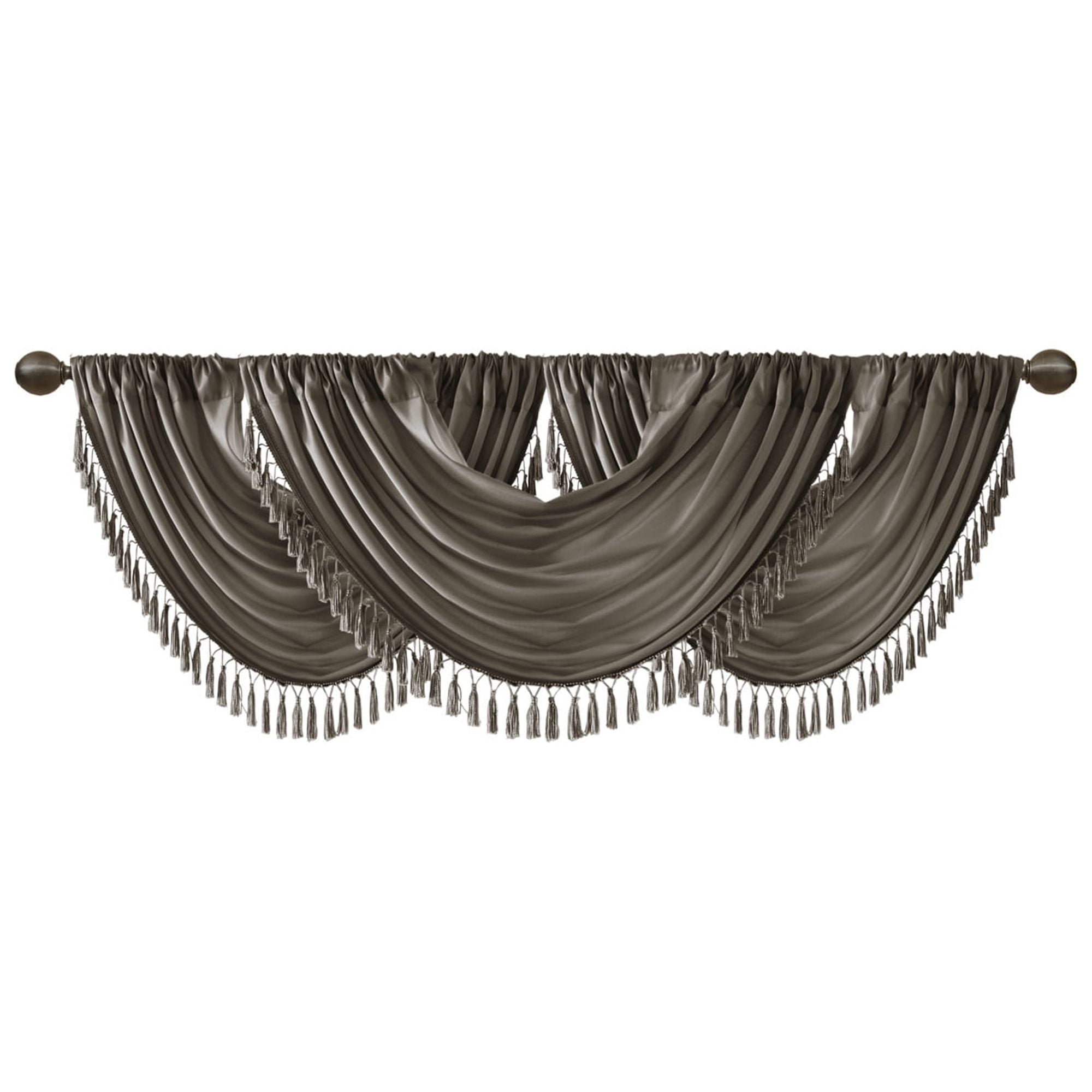 MAYEERTY 38x46" Faux Silk Waterfall Embellished Valance Pewter