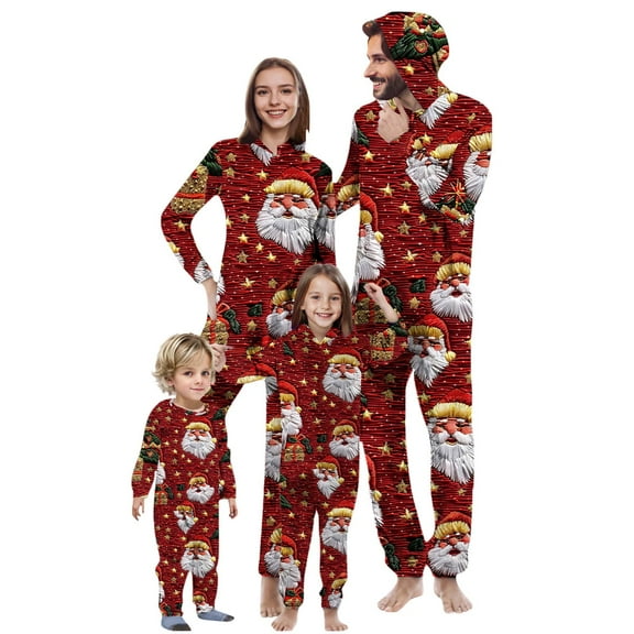 Penkiiy Family Matching Christmas Pajamas Set One Piece Striped Hooded Sleepwear Santa Claus Elf Onesie Outfit 18 Months Multicolor
