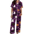thumbnail image 5 of THDHVS Pajamas for Women Set,Womens Pajama Sets,Women's Pajama Sets Short Sleeve Button Down Halloween Print Sleepwear Nightwear Soft Pjs Lounge Sets Purple S, 5 of 6