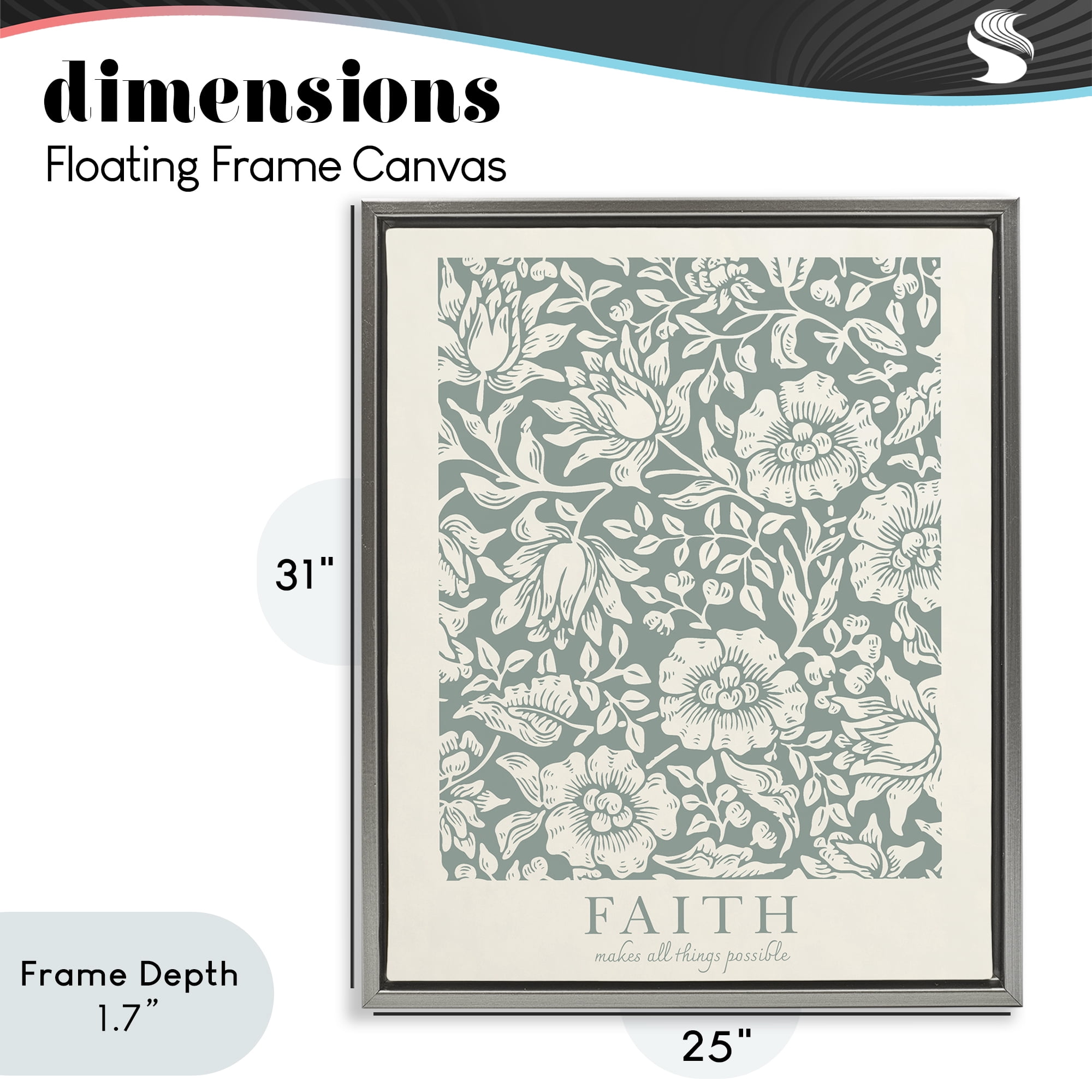 Stupell Industries Faith Quote with Floral Pattern Gray Framed Floater Canvas Wall Art, design by Wild Apple Portfolio