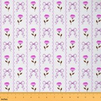 Homewish Vintage Garden Flower Fabric by the Yard 1 Yard for Adult, Purple Ribbon Bowknot Room Decor Fabric by the Yard, Cartoon Stripes Sewing Fabric, Microfiber Bedroom Decor