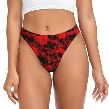 Rateoe Red Skulls 3 Pattern Seamless Women Underwear Thongs No Show Ladies Thong No Line Breathable Comfortable Panties Undies for Women-Large