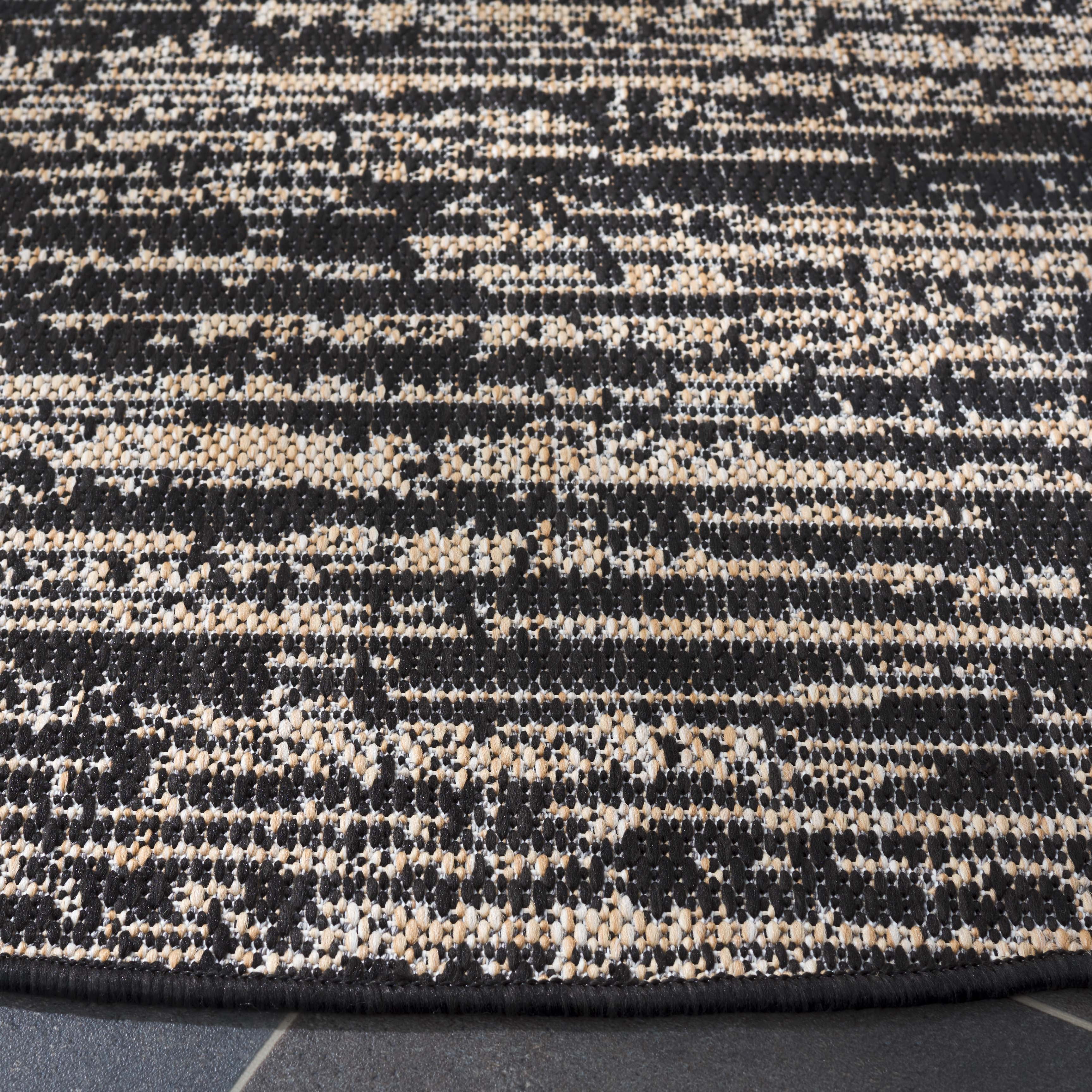 SAFAVIEH Beach House Nikola Geometric Indoor/Outdoor Area Rug, Black/Beige, 6'7" x 6'7" Round