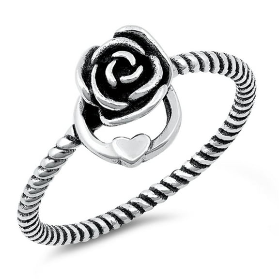 Classic Rope Twist Rose Promise Heart Ring .925 Sterling Silver Band Jewelry Female Male Size 6