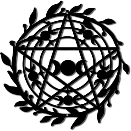 Pentagram Metal Decor Moon Phase Wall Decoration Black Sculptures Hollow Out Wall Hanging Metal Round Ornament Wall Art for Living Bedroom Kitchen Party Decor 12 x 12Inch Matte Gunmetal Color 1pc