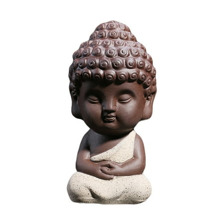 Purple Pottery - Cute Mini Buddha Ornaments Exquisite Purple Pottery Statuette Desktop Tea Tray Display Home Decor Unique Gift-Car decoration