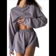 thumbnail image 3 of Conjuntos de 2 Piezas para Mujer, Pantalones Cortos Deportivos de Gran Tamaño, Conjunto Informal A Juego, Chándal, Ropa de Otoño Púrpura L, 3 of 7