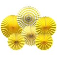 thumbnail image 1 of Party Hanging Paper Fans Set, Yellow Round Pattern Paper Garlands Decoration for Birthday Wedding Graduation Events Accessories, Set of 6, Yellow, 1 of 7