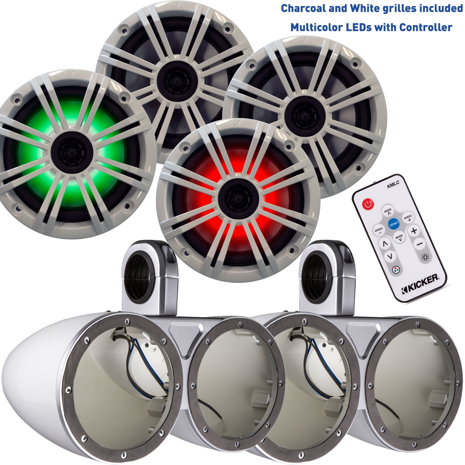 Kicker 6.5 Inch KMSeries Marine Speaker Bundle 41KM654LCW with Dual