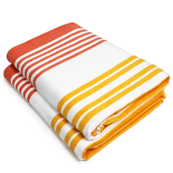 Kaufman - 2 Pack Printed Beach Towel, Soft, Plush 100% Cotton Velour Large Size 30”x60” Absorbent, Quick Dry, Horizontal Stripe Beach, Camp, Pool and Bath Towels