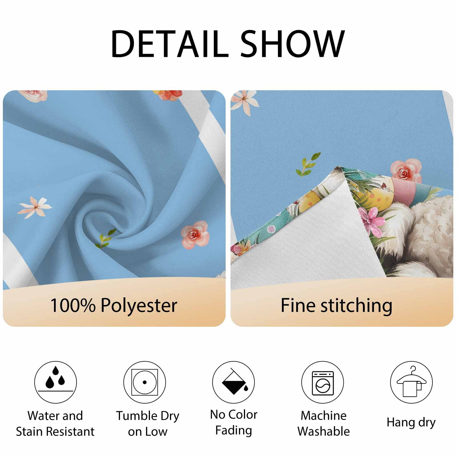 Round Tablecloth Spring Floral Easter Waterproof Oil Proof Polyester Table Cloth Cover Decor for Home Dining Outdoor,Patio,Parties, 54" Dia. Cute Lambs Eggs Blue Striped