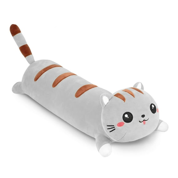 AFAN Cute Long Cat Plush Kawaii 34鈥滲ody Pillow Cat Stuffed Animals Soft Plushies Cuddly Cotton Kitten Sleeping Pillow Back Cushion Stuffed Plush Doll Toy Gift for Kids Girlfriend (Grey)