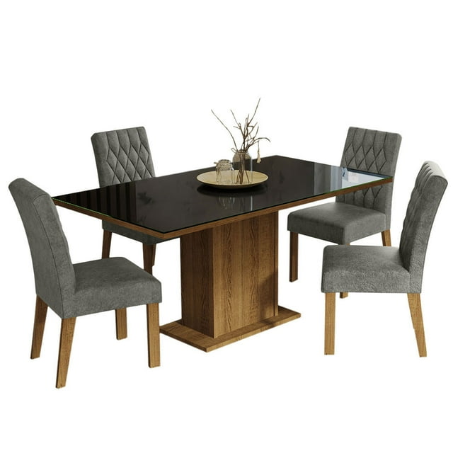 Juego de Comedor MADESA Mesa con Tablero de Vidrio 4 Sillas Marrón/Negro/Plata Marilia