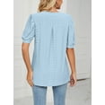 thumbnail image 6 of SHIBEVER Women's Tops Summer V Neck Tops Puff Sleeve Tunic Casual Eyelet Top Loose Shirts Solid Color Blue Size S, 6 of 6