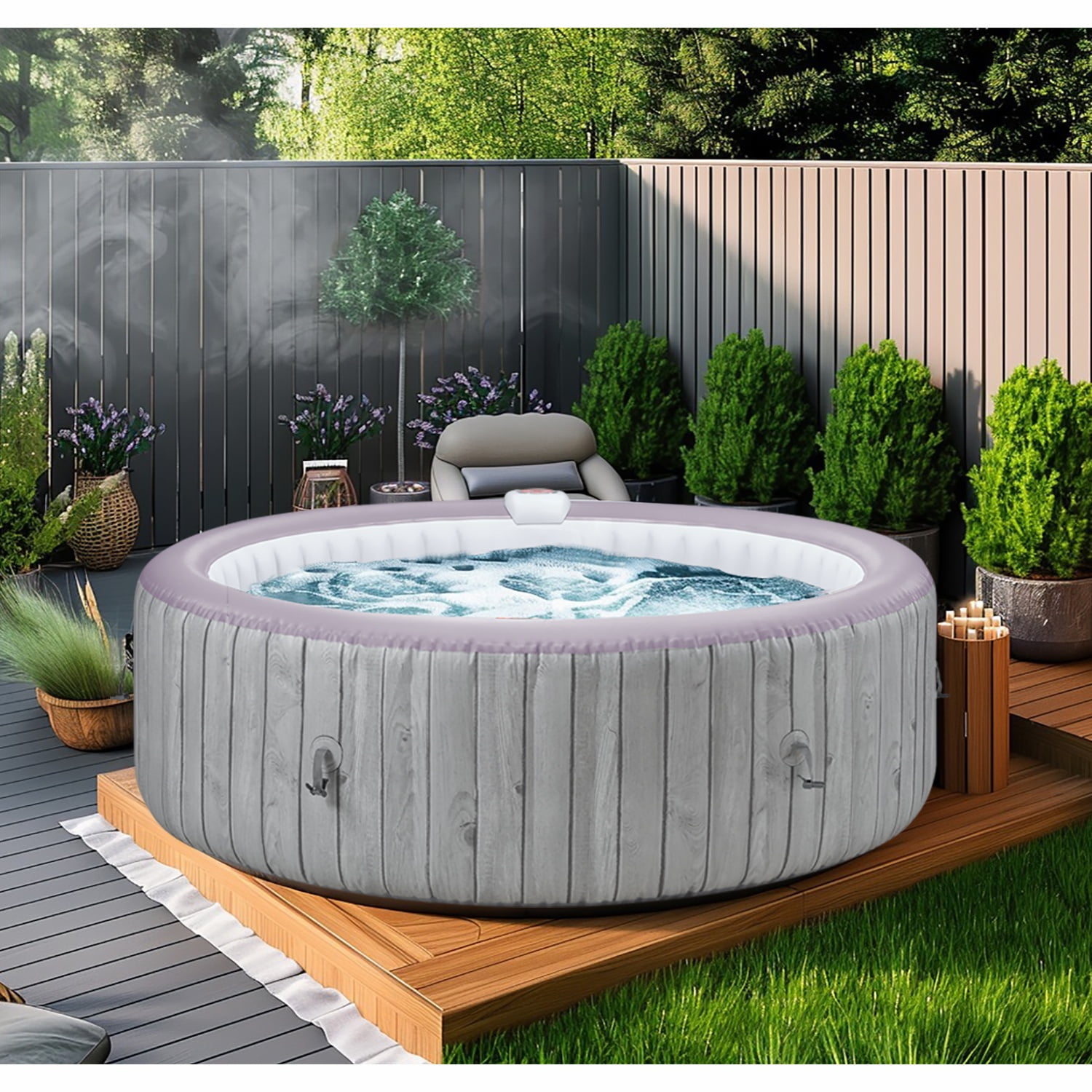 6-8 Person Portable Hot Tub, 82in Inflatable Home Spa Tub with Cup Holders, 4 Filters, 130 Massage Jets, Patio Hot Tub with Storage Bag Lockable Cover Floor Mat, Max 104℉