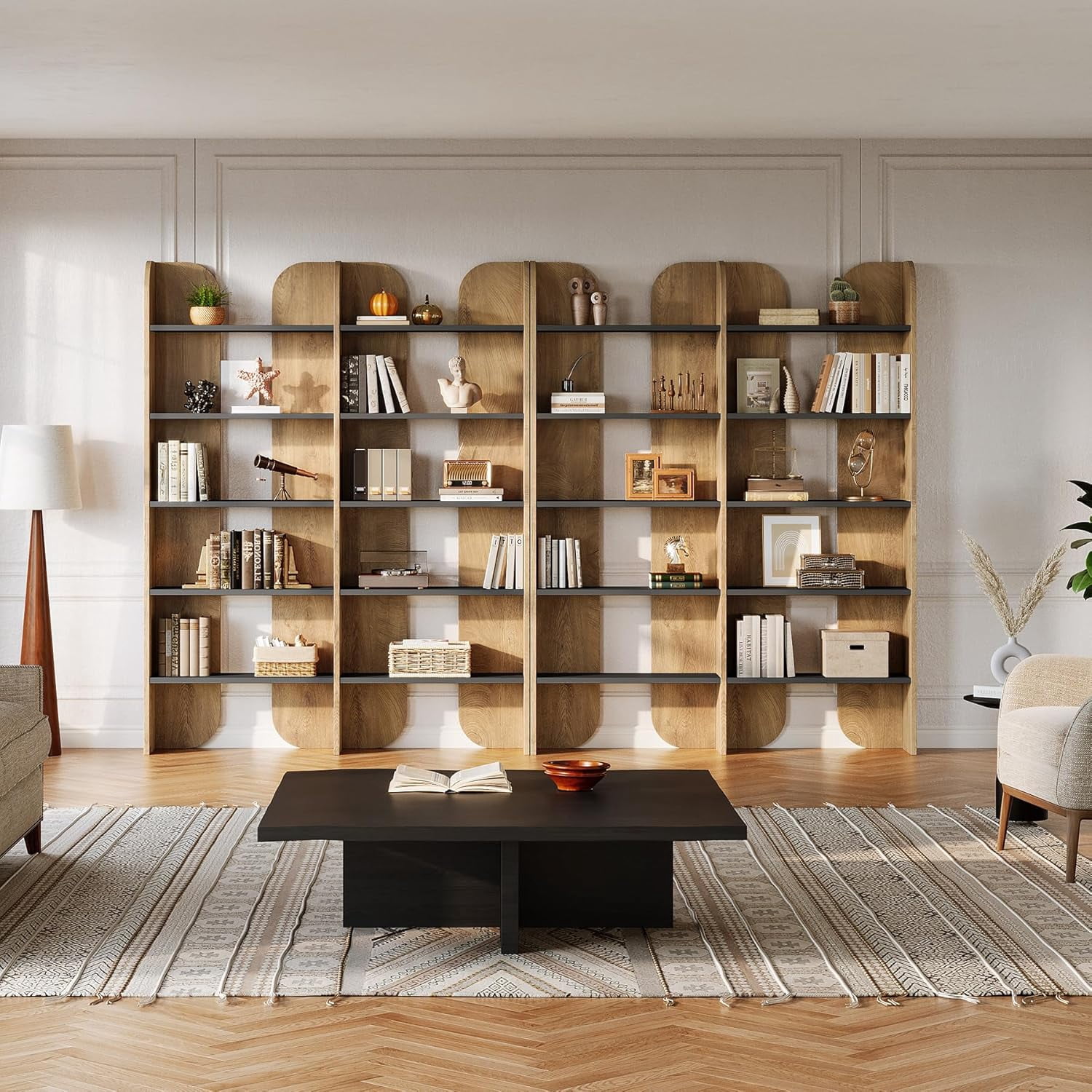 Tribesigns 5-Tier Farmhouse Bookshelf, 70.87-Inch Tall Double Wide Bookcase with Open Shelves