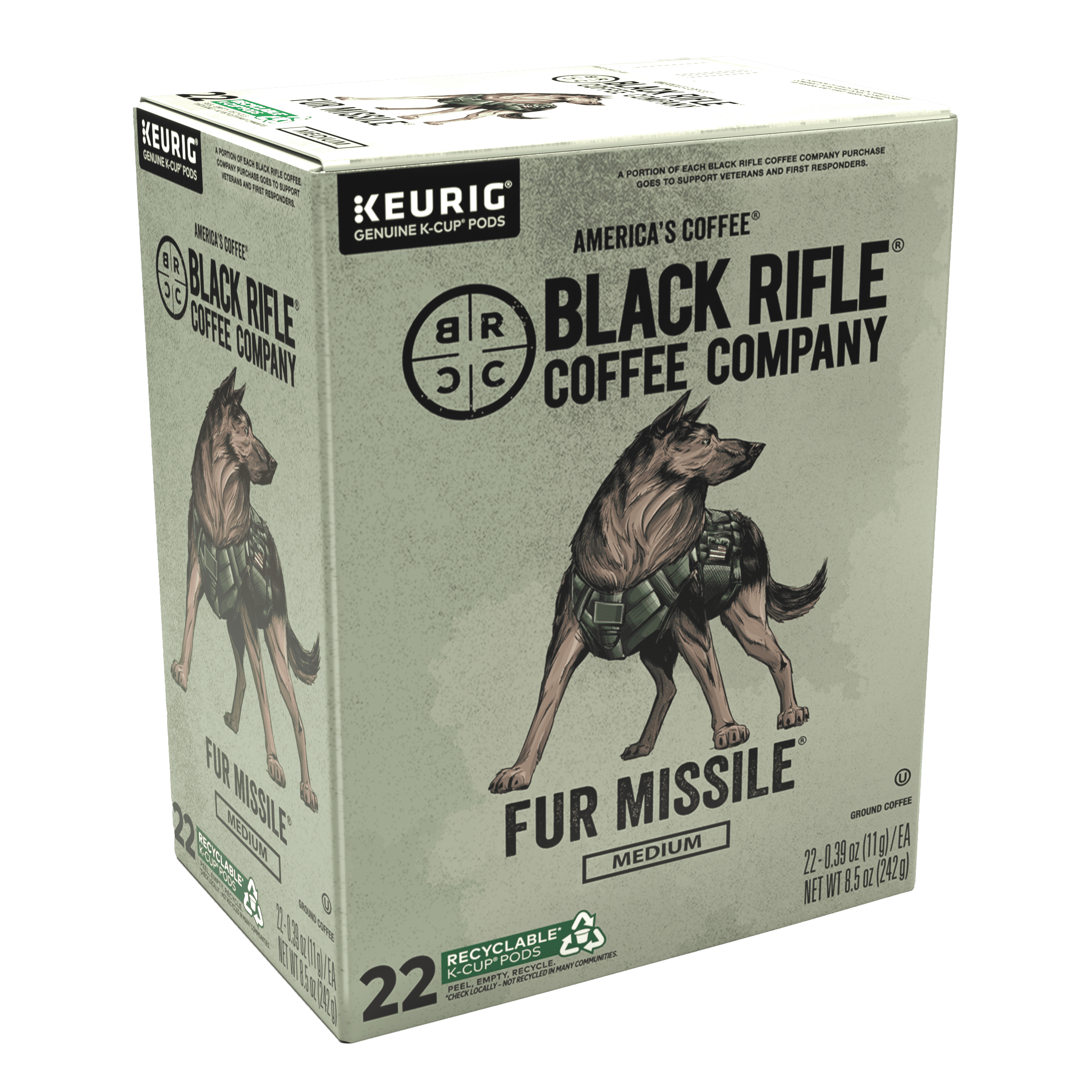(4 pack) Black Rifle Coffee Company Fur Missile K-Cup Pods, Medium Roast, 22 Ct