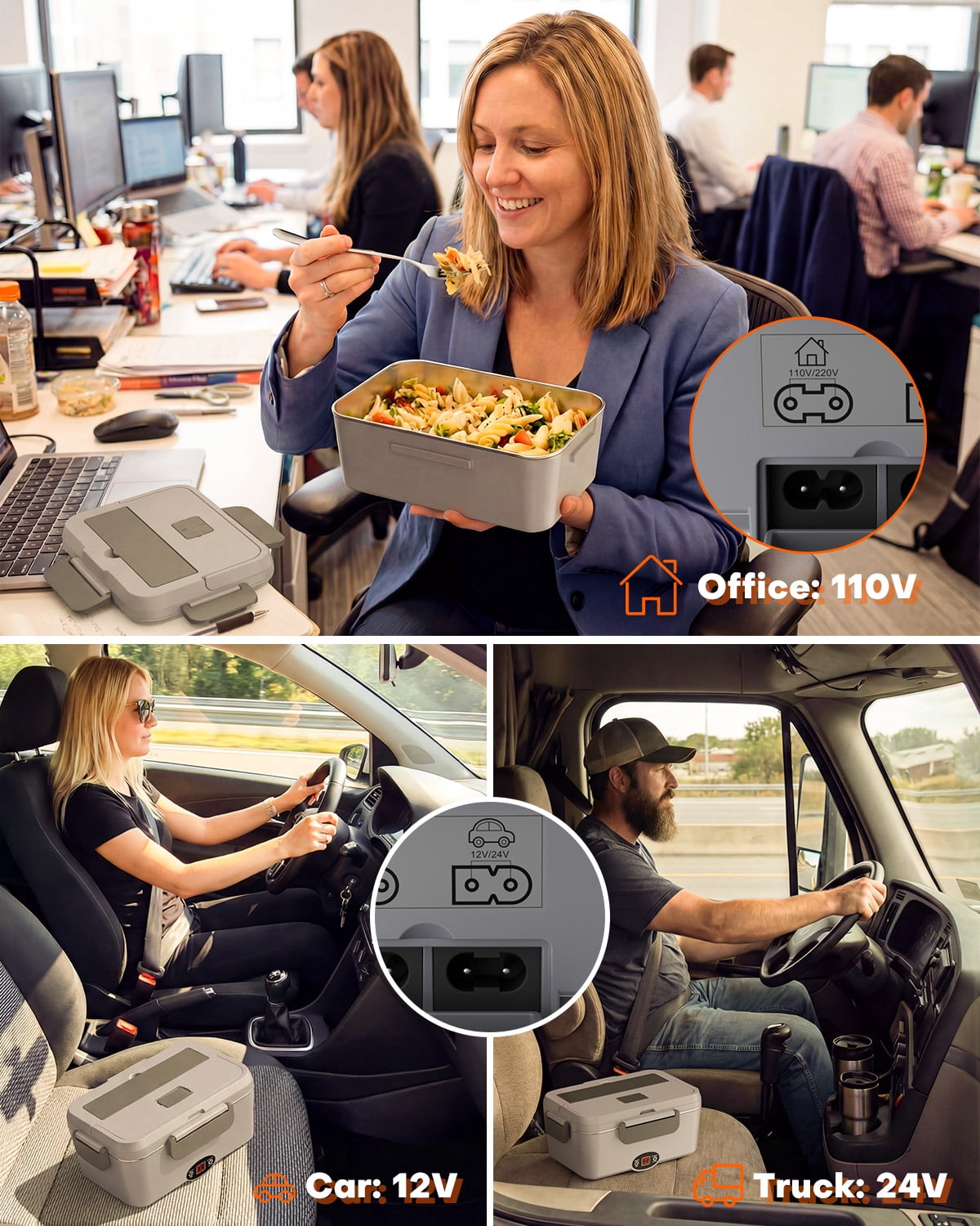 Sitlais 1.8L Electric Lunch Box with Timer, Portable Food Heater with Stainless Steel Container, Leakproof Heated Lunch Box for Work, Office & Travel