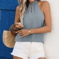 thumbnail image 6 of Kilaqueen Womens Halter Neck Keyhole Tank Top Summer Chiffon Dressy Casual Loose Fit Sleeveless Work Shirts Solid Color Tie Back Going Out Blouse, 6 of 8