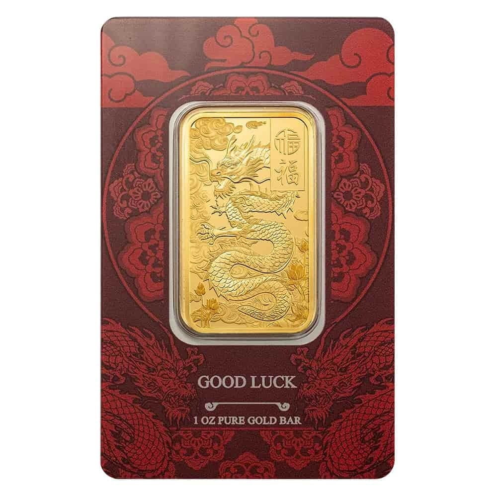 1 oz PAMP Suisse Good Luck Yellow Dragon Gold Bar .9999 Fine (in Assay)
