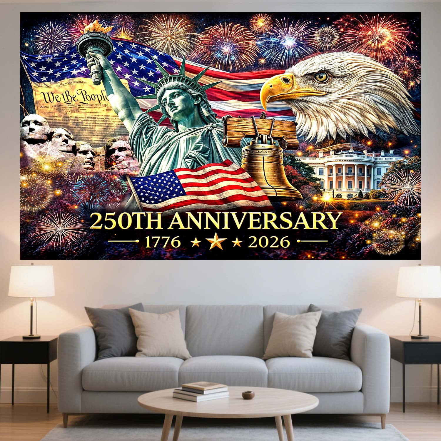 7x5 Ft 250th Anniversary Backdrop, American Independence Day Decorations Banner,  1776-2026 Patriotic Photography Background for 4th of July Party Supplies