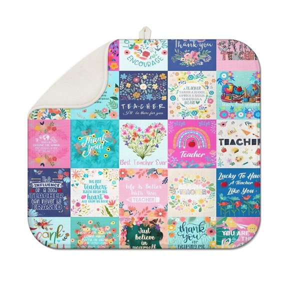 Pioneer Flower Floral Print Pattern Dish Drying Mat for Kitchen 1 Pack, Ultra Absorbent Microfiber Dishes Drainer Mats,16"x18"