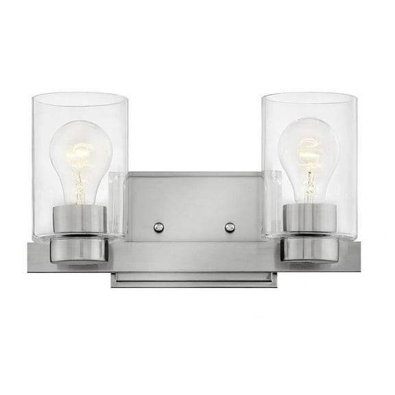 2 Light Bathroom Vanity in Transitional Style 13 inches Wide By 7 inches High-Brushed Nickel Finish-Clear Glass Color-Halogen Lamping Type Bailey