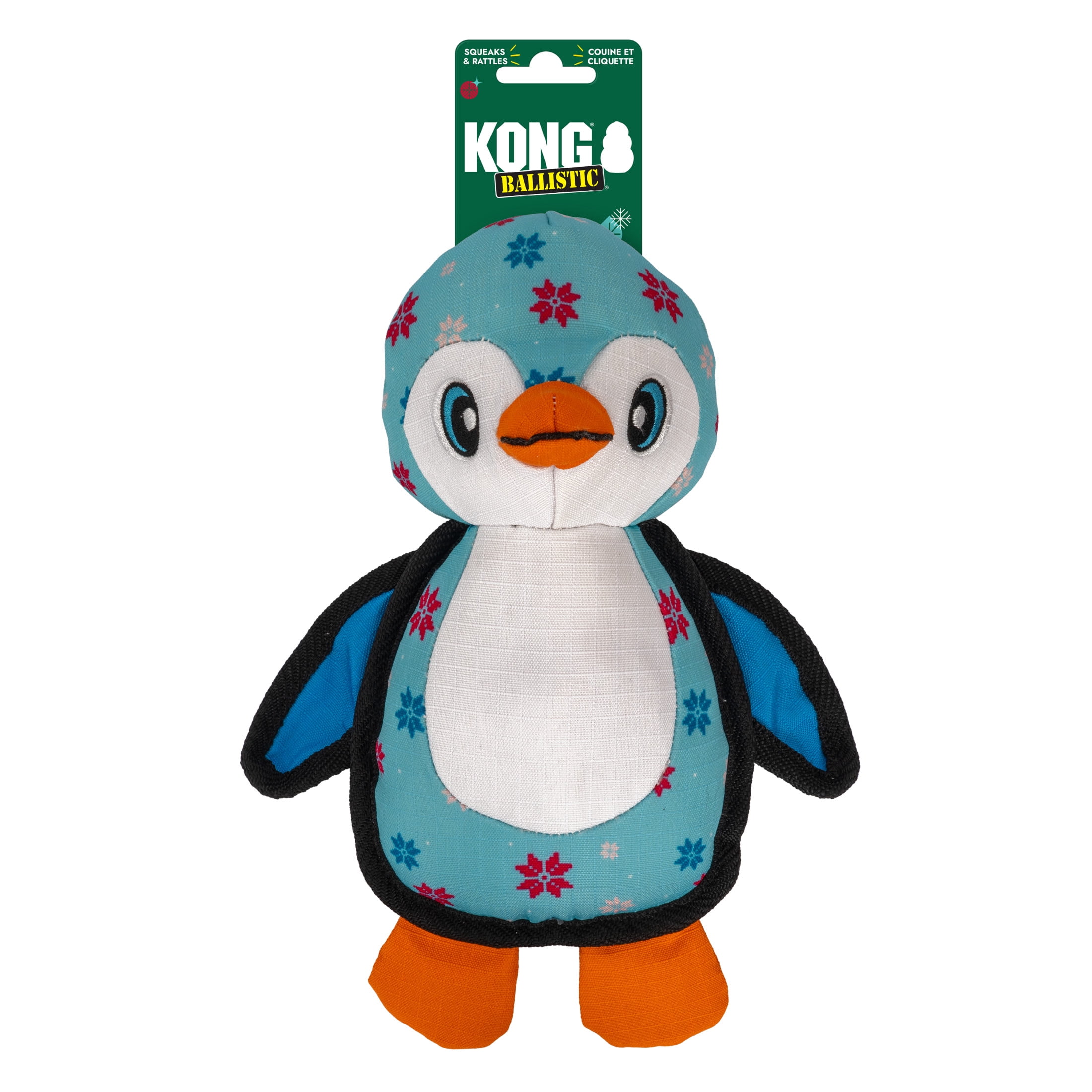 KONG® Holiday Ballistic® Penguin Squeaker Dog Toy, Blue, Medium