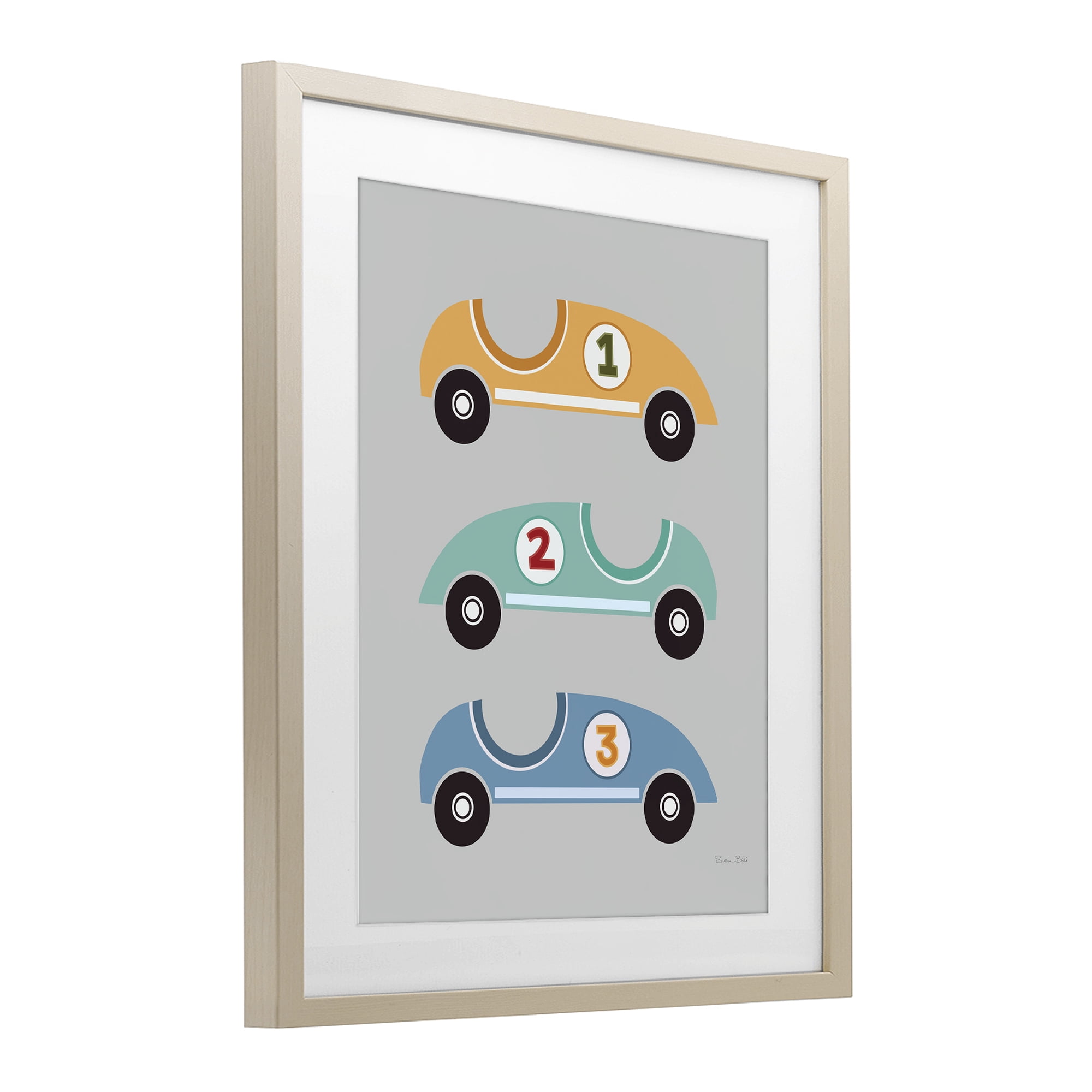 Stupell Industries Vroom Race Cars Birch Framed Print Under Glass, design by Susan Ball