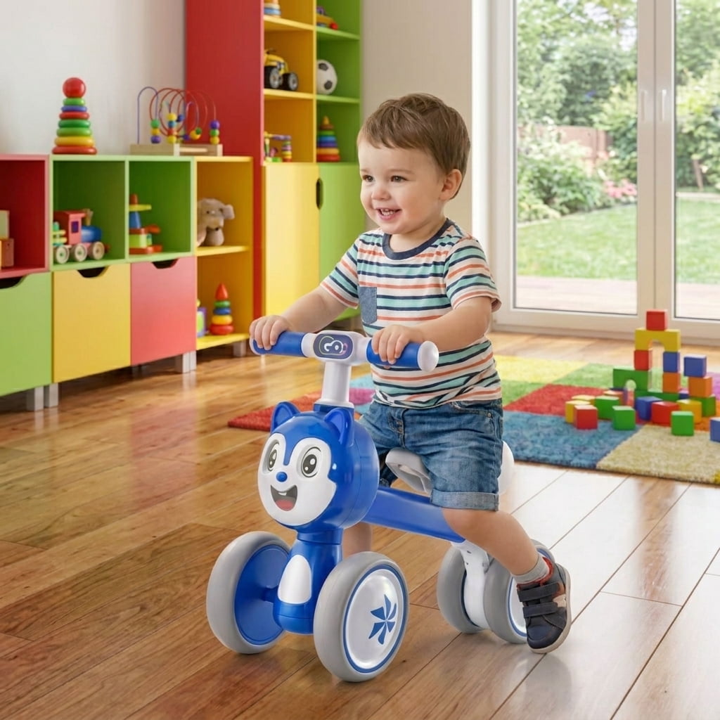 Redsmile Baby Balance Bike, 4 Wheel No Pedal Toddler Balance Bike for 10-36 Months, Lightweight Infant Training Bike, Blue
