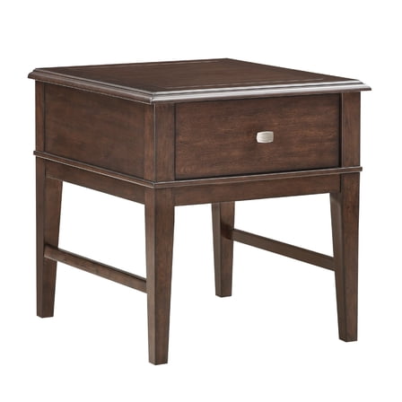 Merry End Table with USB Ports and Drawer- Brown Birch Wood 26 Inch